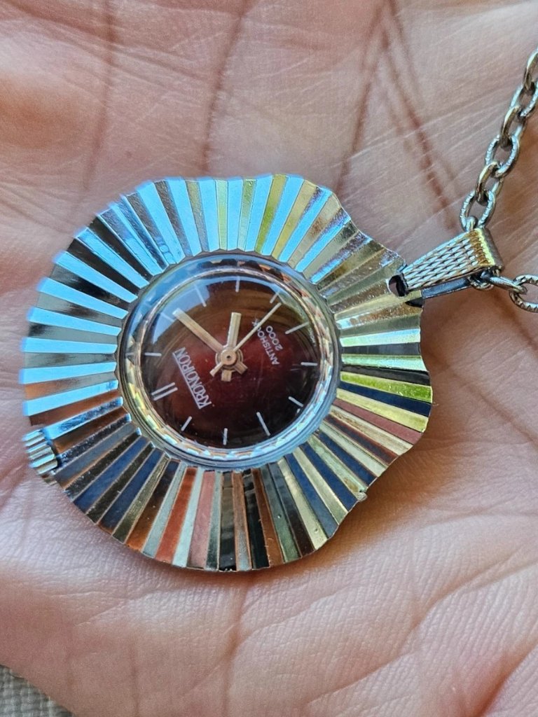 Vintage Kronotron Pocket Watch Silver Tone Pendant Antishock 2000 Hand Winding